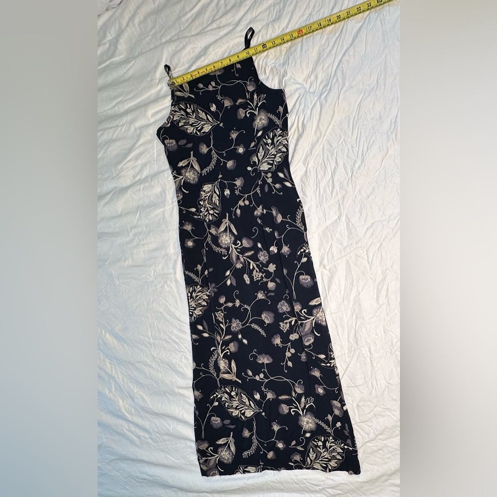 Harold’s Vintage 90s Floral Slip Dress – Navy Rayon Maxi – Size 4 - Picture 9 of 13